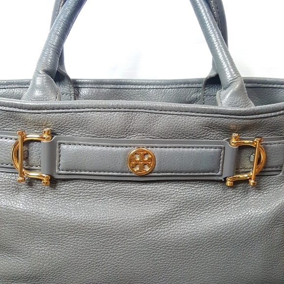 Tory Burch Leather Horsebit Satchel Crossbody Handbag Gray - Picture 3 of 16